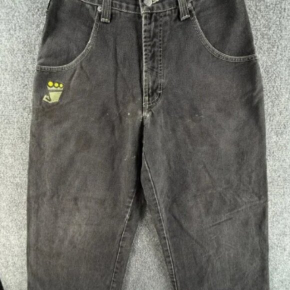 JNCO Smoke Stacks 179 Jeans Denim Embroidered Men Charcoal Wash USA ACTL 27X27 - Picture 1 of 16